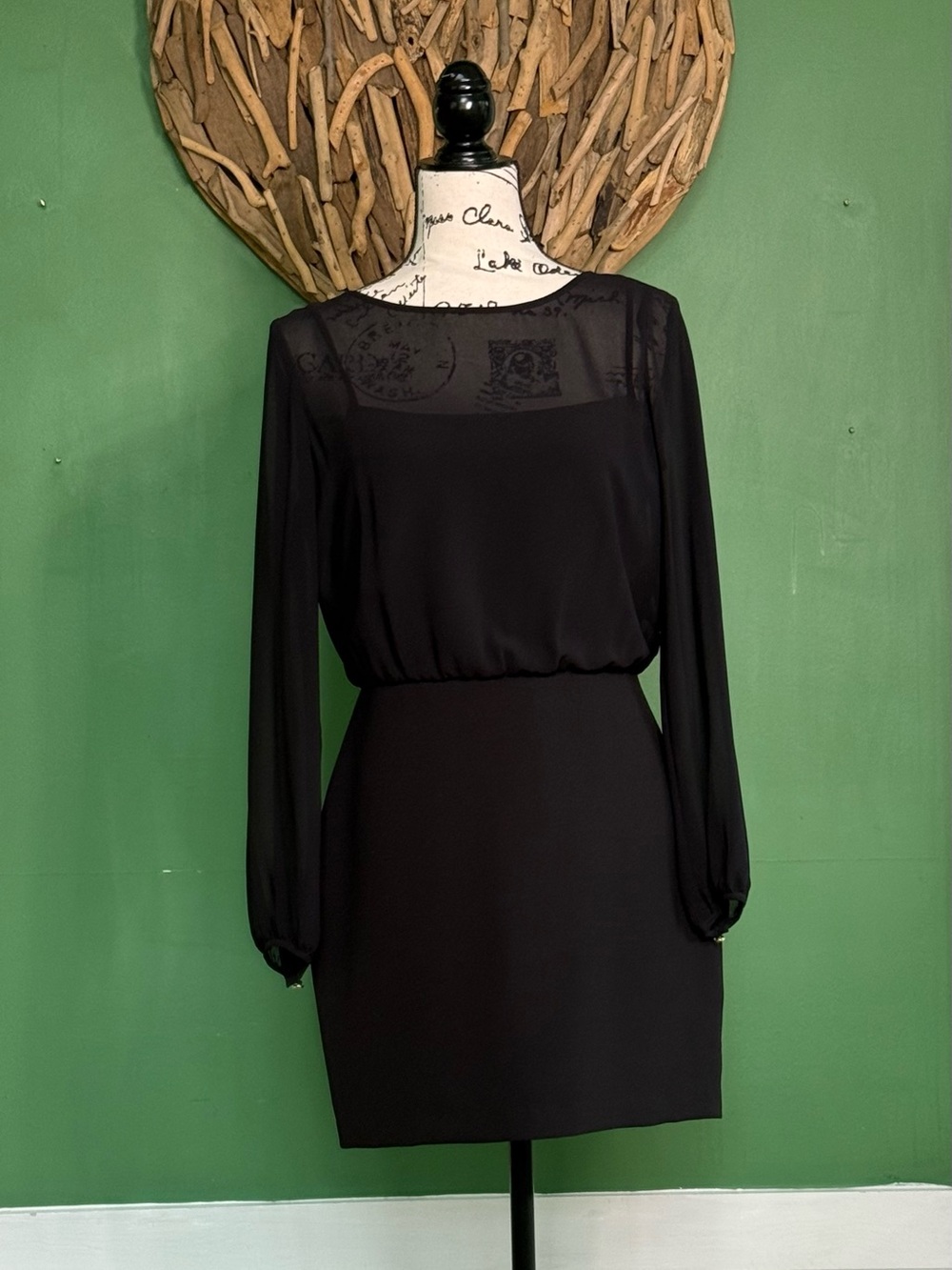 Banana Republic Black Long-Sleeve Sheath Dress with Sheer Yoke